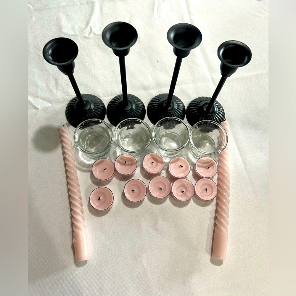 Candles, candles holder, hocking clear glass and taper candles